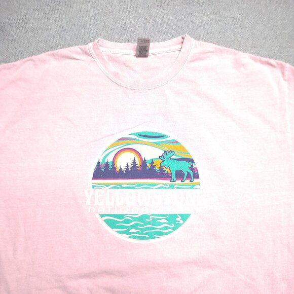 Yellowstone Park Shirt Size XXL Pink Pastel Retro Moose Mountain Graphic - Picture 2 of 9